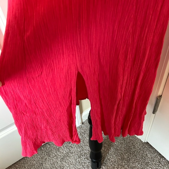 Vintage pink/Red Button-Front lace back cinch waist V-neck short sleeve dress - Picture 4 of 7